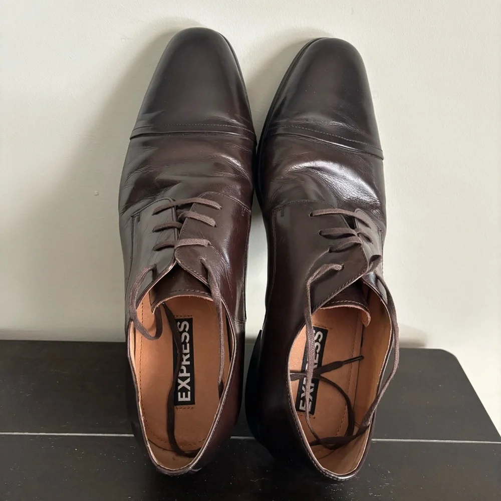 Express‎ Brown Leather Capped Toe Oxford Shoes Classic Design 10.5